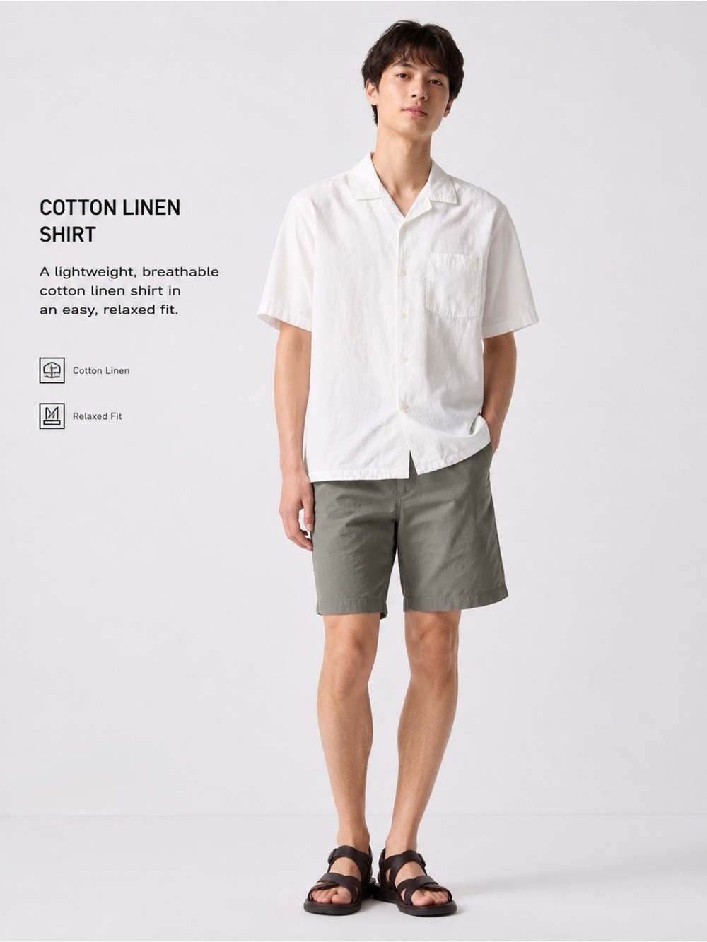 UNIQLO Men’s Cotton Linen Short Sleeve Shirt White Relaxed Fit Size M